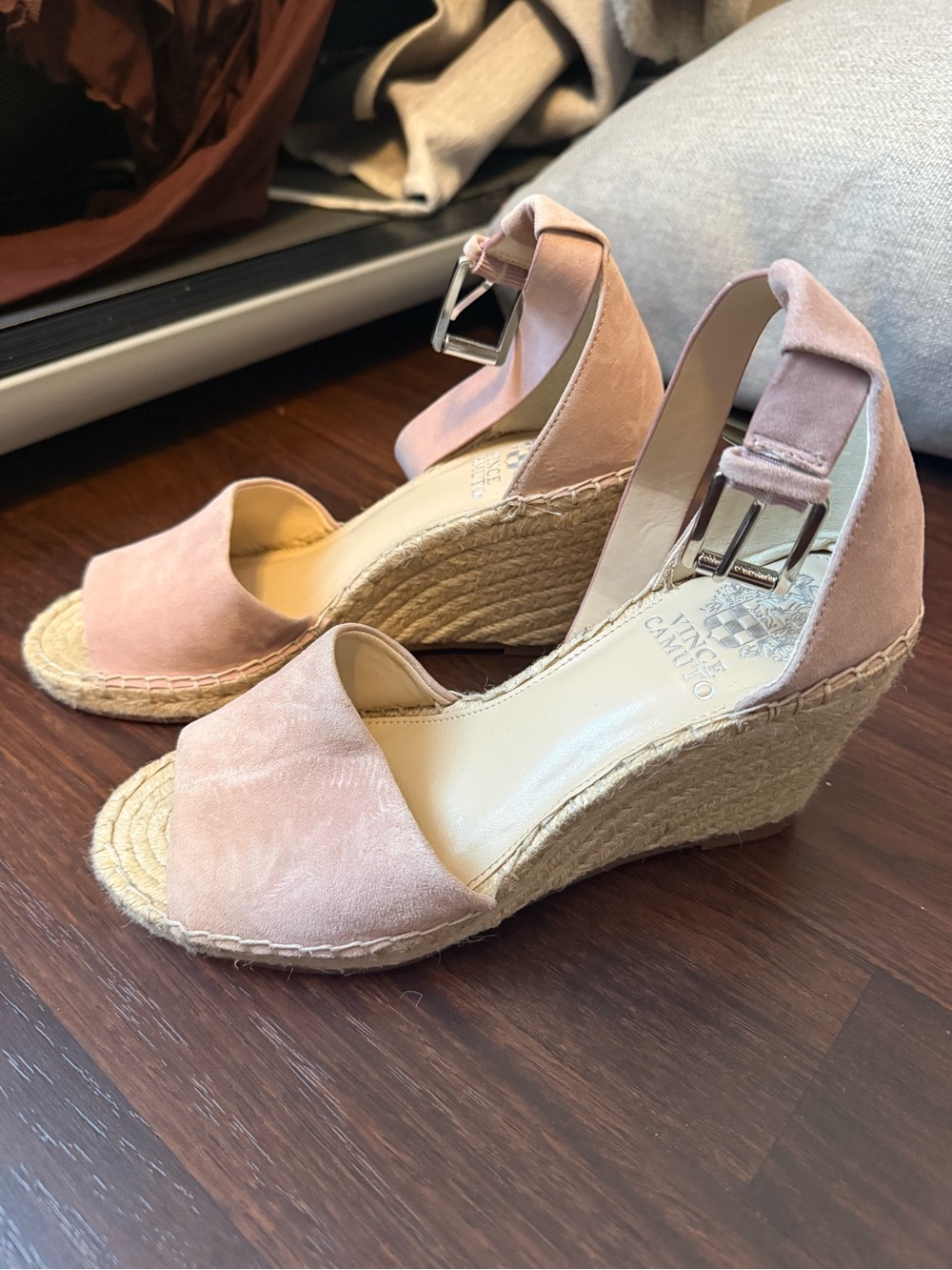 Vince Camuto Blush Suede Espadrille Wedge Sandals